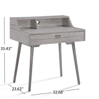 Modern Study Desk w Drawer and 2 Small Cubbies, 35 Inch Oak Gray Wood -BM335255