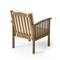 Gerry Outdoor Club Chair Set of 2, Cream Cushions, Slatted Dark Brown -BM335257