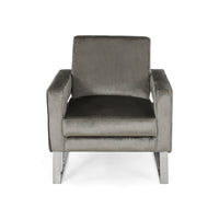 Club Armchair, Cutout Armrests, Chrome Steel and Modern Gray Velvet -BM335261
