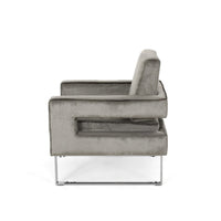 Club Armchair, Cutout Armrests, Chrome Steel and Modern Gray Velvet -BM335261