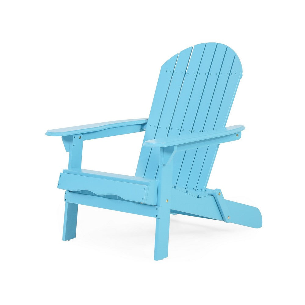 Outdoor Adirondack Chair, Slatted Back, Blue Foldable Wood Frame -BM335263