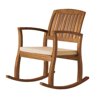 Bang Outdoor Rocking Chair w Cushion, Slatted Back, Brown Acacia Wood -BM335267
