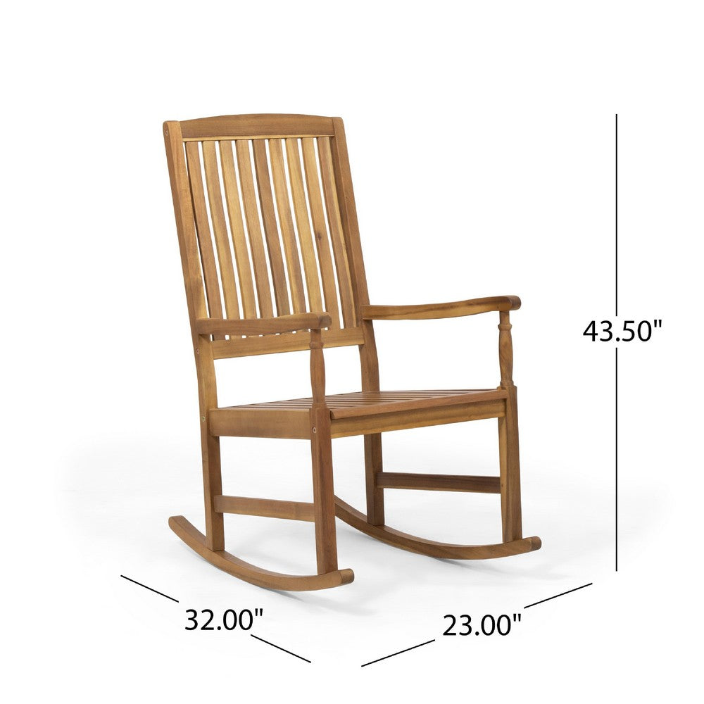 Fred Outdoor Rocking Chair, Slatted Back Design, Brown Acacia Wood -BM335268