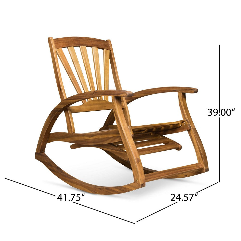 Rizz Outdoor Reclining Rocking Chair, Retractable Footrest, Brown Wood -BM335269