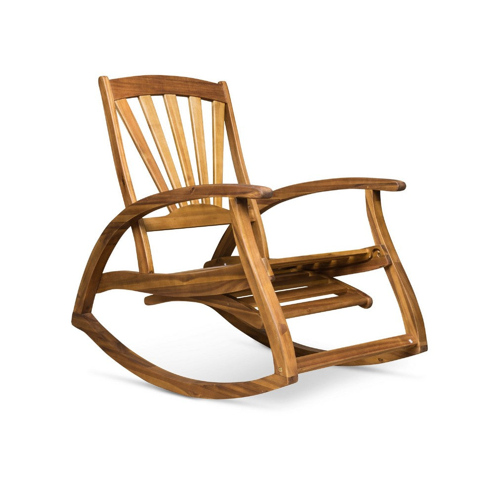 Rizz Outdoor Reclining Rocking Chair, Retractable Footrest, Brown Wood -BM335269