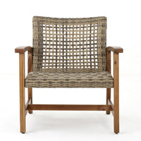 Bops Outdoor Accent Club Chair Set of 2, Brown Acacia Wood Gray Wicker -BM335270