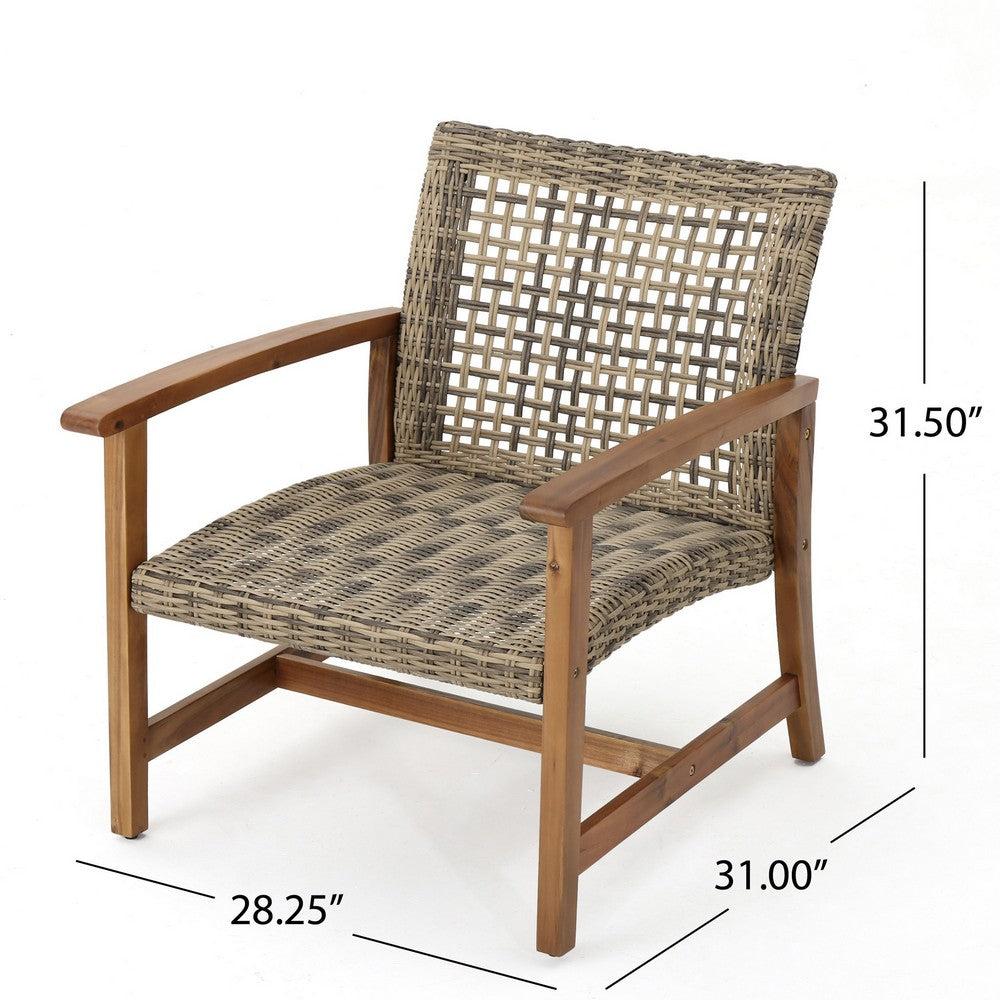 Bops Outdoor Accent Club Chair Set of 2, Brown Acacia Wood Gray Wicker -BM335270