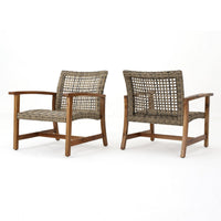 Bops Outdoor Accent Club Chair Set of 2, Brown Acacia Wood Gray Wicker -BM335270