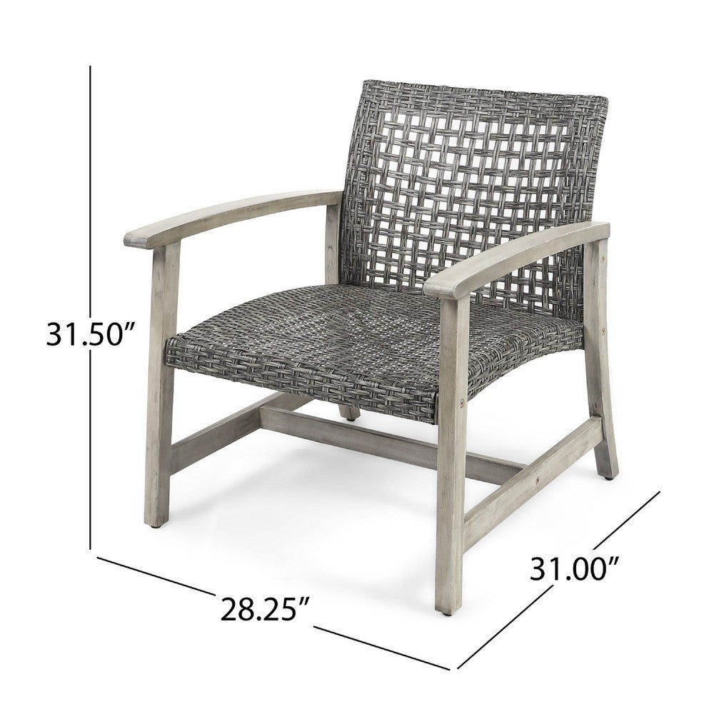 Bops Outdoor Club Chair Set of 2, Graywash Acacia Wood, Gray Wicker -BM335271