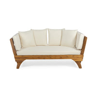 Flex Outdoor Daybed, Brown Wood, 65 Inch, Ivory Polyester Cushions -BM335272