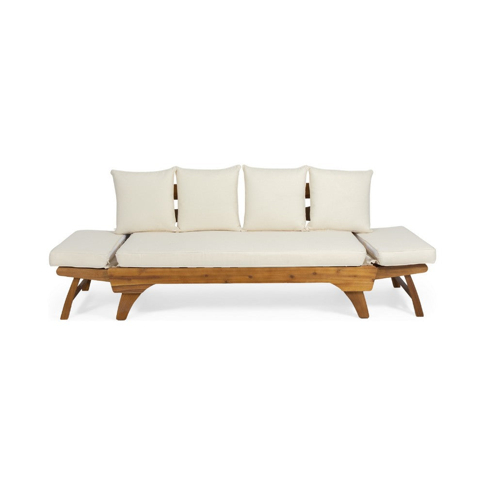 Flex Outdoor Daybed, Brown Wood, 65 Inch, Ivory Polyester Cushions -BM335272