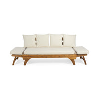 Flex Outdoor Daybed, Brown Wood, 65 Inch, Ivory Polyester Cushions -BM335272
