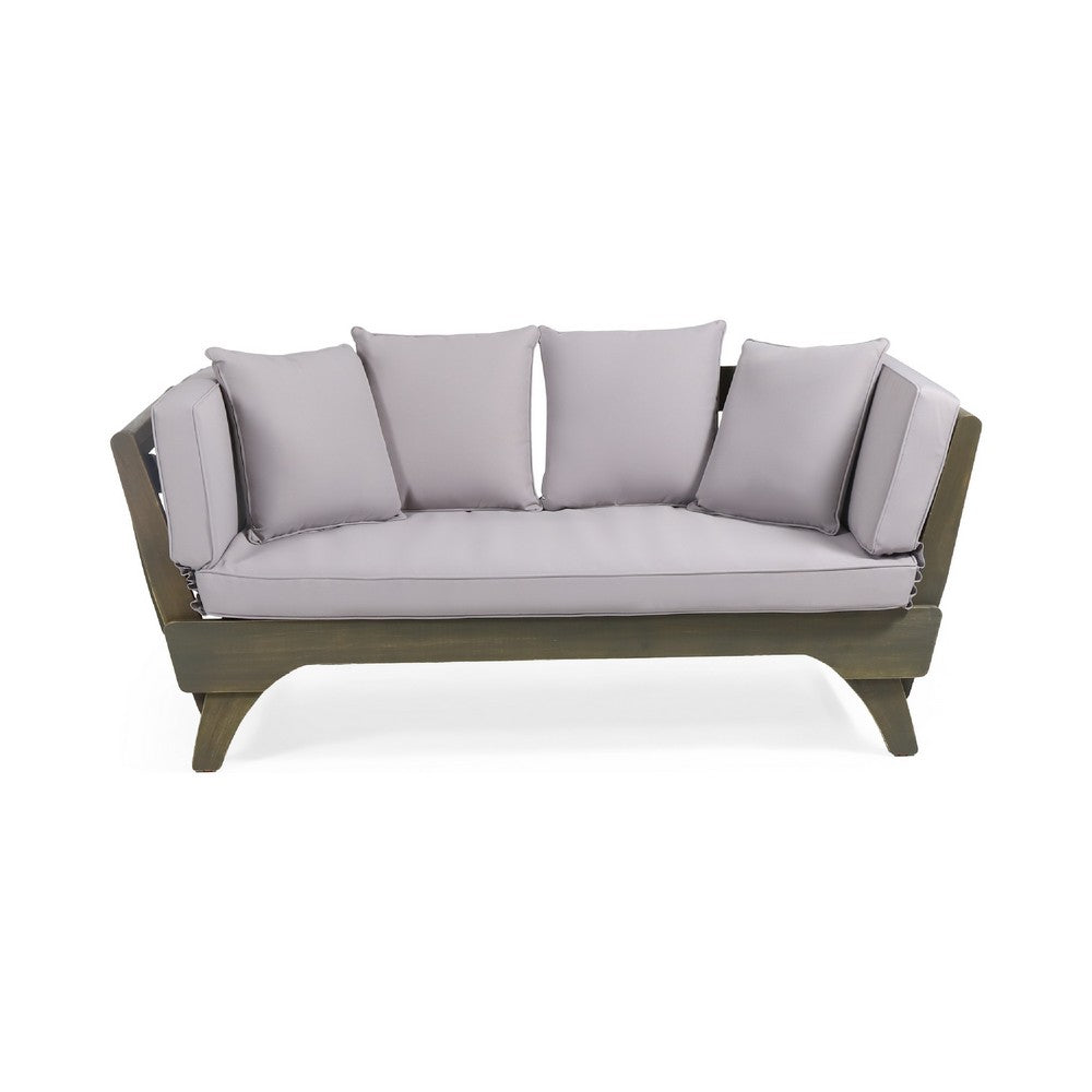 Flex Outdoor Daybed, 65 Inch, Acacia Wood, Gray Polyester Cushions -BM335273