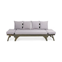 Flex Outdoor Daybed, 65 Inch, Acacia Wood, Gray Polyester Cushions -BM335273