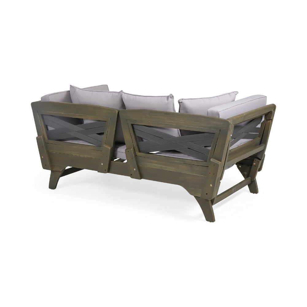 Flex Outdoor Daybed, 65 Inch, Acacia Wood, Gray Polyester Cushions -BM335273