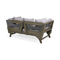 Flex Outdoor Daybed, 65 Inch, Acacia Wood, Gray Polyester Cushions -BM335273