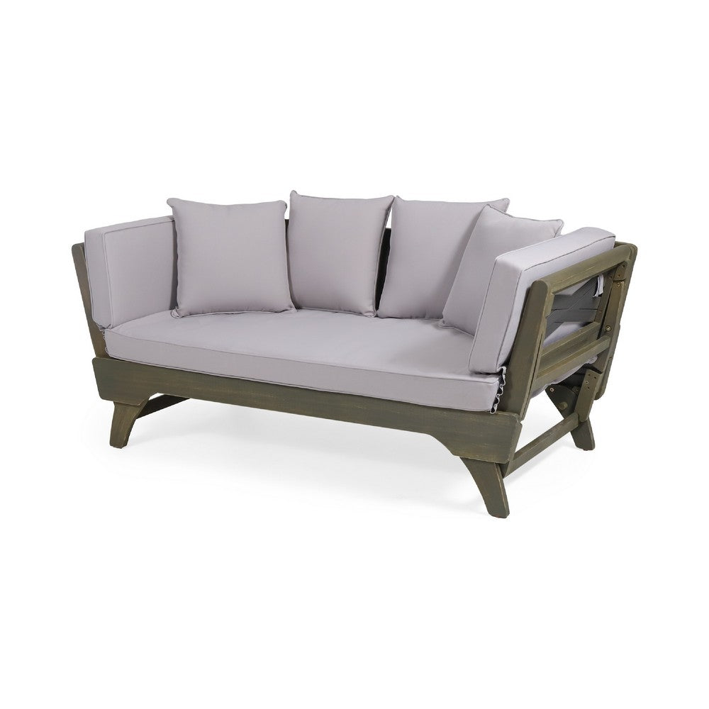 Flex Outdoor Daybed, 65 Inch, Acacia Wood, Gray Polyester Cushions -BM335273