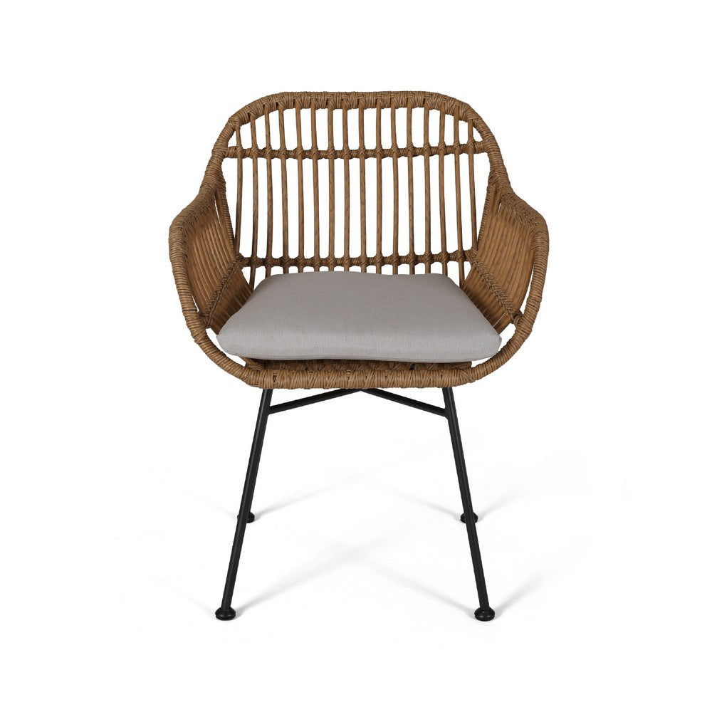 Tee Outdoor Accent Chair, Brown Rattan Seat and Back, Black Metal -BM335275