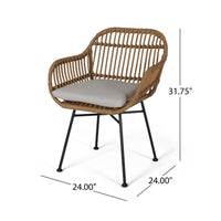 Tee Outdoor Accent Chair, Brown Rattan Seat and Back, Black Metal -BM335275