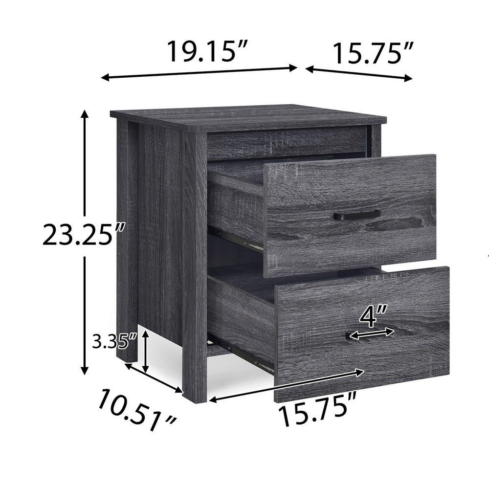 Nightstand Dresser, 2 Storage Drawers, 23 Inch, Modern Dark Gray -BM335277