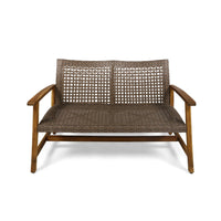 Bops Outdoor Loveseat, Natural Brown Acacia Wood, 52 Inch, Gray Wicker -BM335278