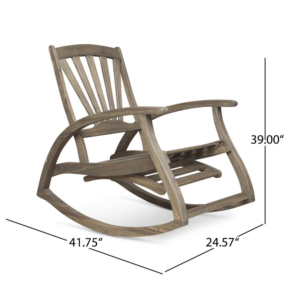 Rizz Outdoor Reclining Rocking Chair, Retractable Footrest, Brown Wood -BM335282