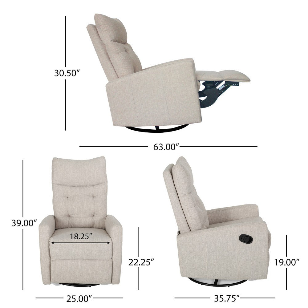 Manual Recliner Chair, Glider and Swivel Mechanism, Beige Fabric -BM335283