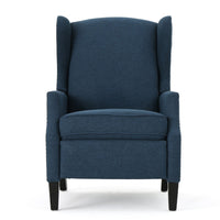 Manual Recliner Chair, Wingback and Nailhead Trim, Navy Blue Polyester -BM335285