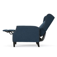 Manual Recliner Chair, Wingback and Nailhead Trim, Navy Blue Polyester -BM335285