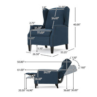 Manual Recliner Chair, Wingback and Nailhead Trim, Navy Blue Polyester -BM335285