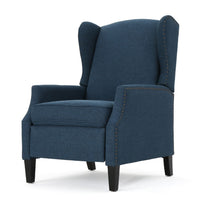 Manual Recliner Chair, Wingback and Nailhead Trim, Navy Blue Polyester -BM335285