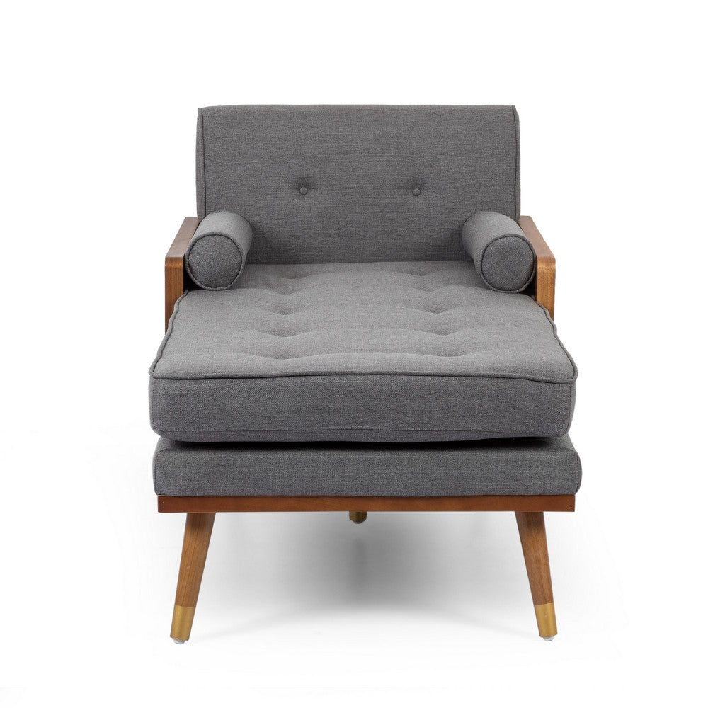 Javie Chaise Lounger, Splayed Rubberwood Legs, Button Tufted Gray -BM335290