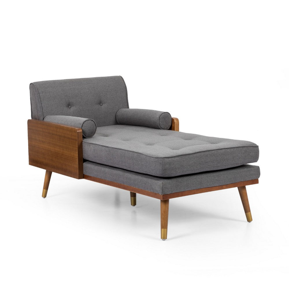 Javie Chaise Lounger, Splayed Rubberwood Legs, Button Tufted Gray -BM335290