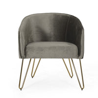 Anya Lounge Armchair, Curved Round Seat, Gold Hairpin Legs Gray Velvet -BM335297