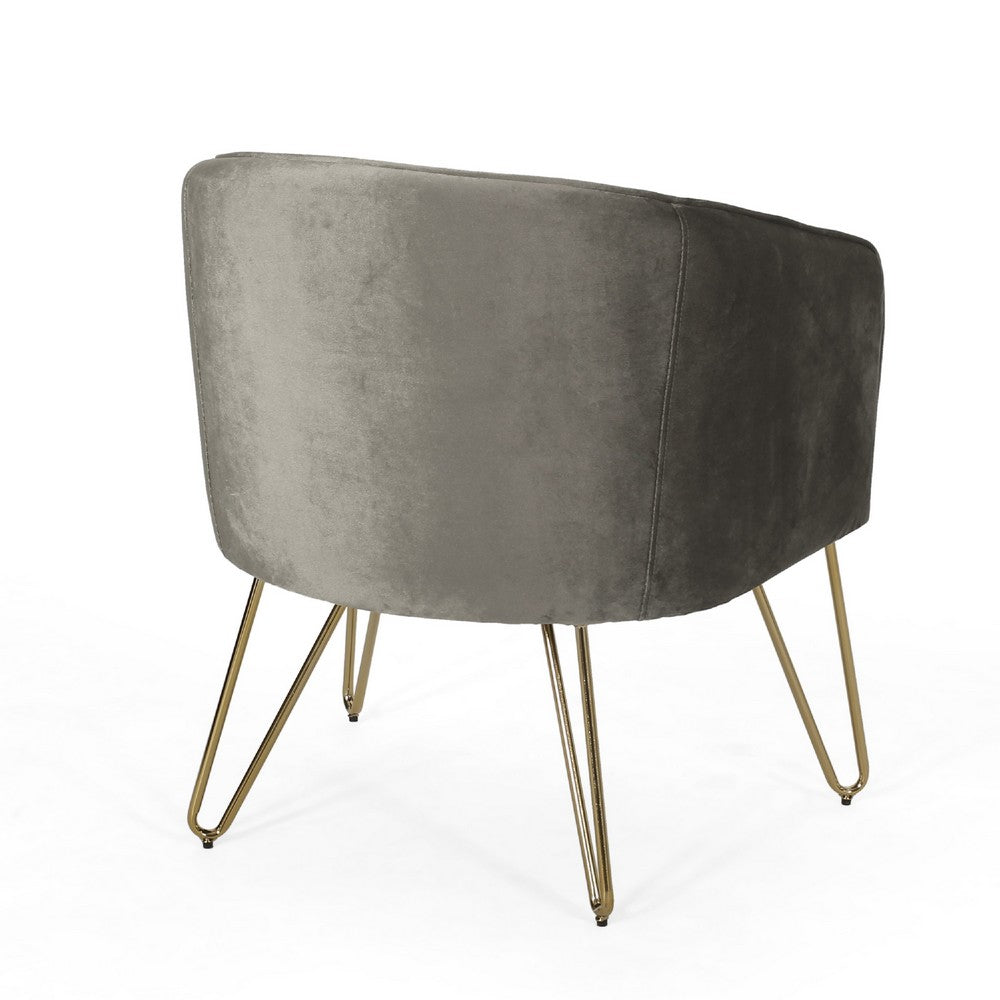 Anya Lounge Armchair, Curved Round Seat, Gold Hairpin Legs Gray Velvet -BM335297