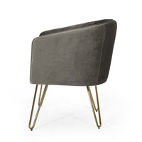 Anya Lounge Armchair, Curved Round Seat, Gold Hairpin Legs Gray Velvet -BM335297