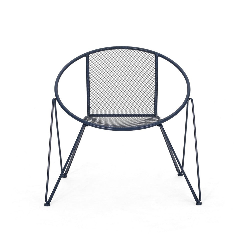 Jolie Patio Chair Set of 2, Open Weave Seat, Navy Blue Rounded Iron -BM335305