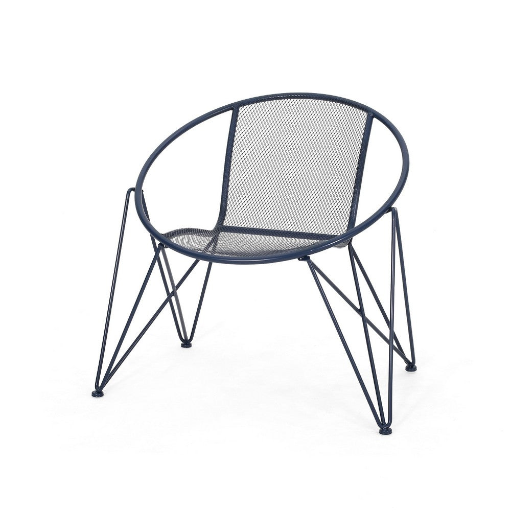 Jolie Patio Chair Set of 2, Open Weave Seat, Navy Blue Rounded Iron -BM335305