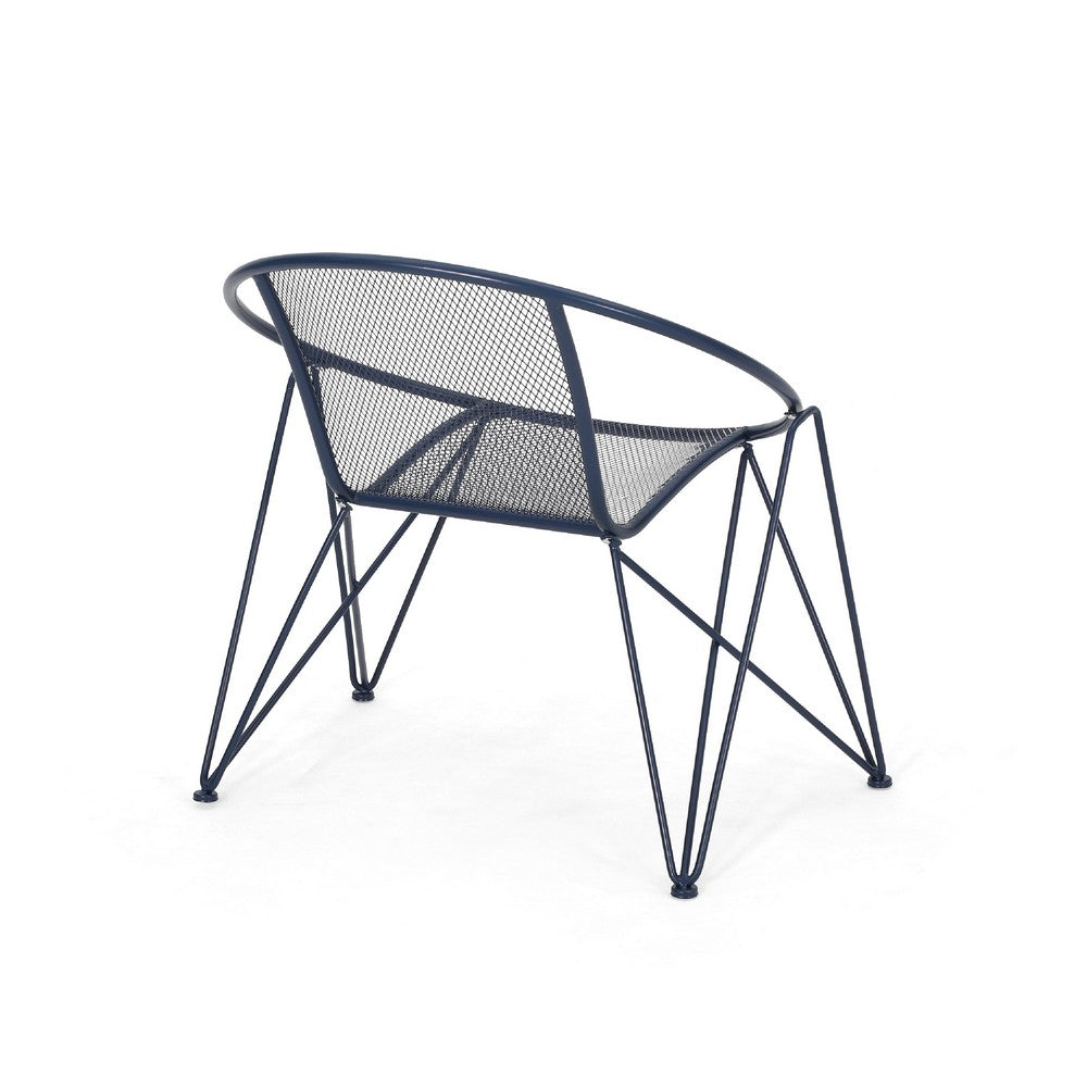 Jolie Patio Chair Set of 2, Open Weave Seat, Navy Blue Rounded Iron -BM335305
