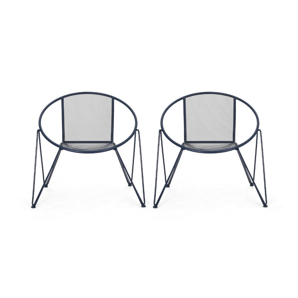 Jolie Patio Chair Set of 2, Open Weave Seat, Navy Blue Rounded Iron -BM335305