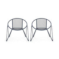 Jolie Patio Chair Set of 2, Open Weave Seat, Navy Blue Rounded Iron -BM335305