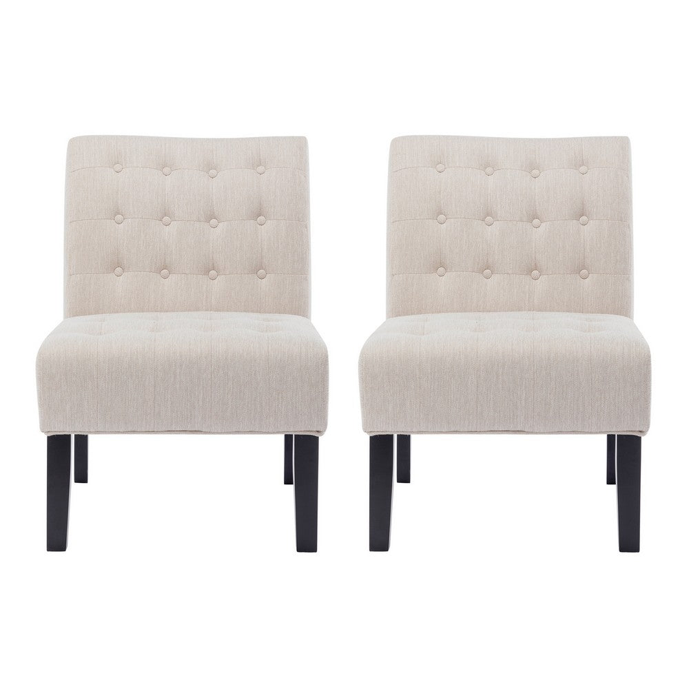 Janine Accent Chair Set of 2, Beige Button Tufted Waffle Stitch Fabric -BM335309