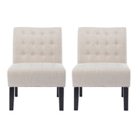 Janine Accent Chair Set of 2, Beige Button Tufted Waffle Stitch Fabric -BM335309
