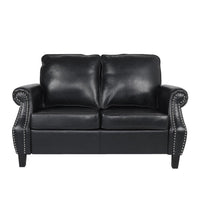 Zika Loveseat, Nailhead Trim, Solid Wood, Black Faux Leather, 59 Inch -BM335310