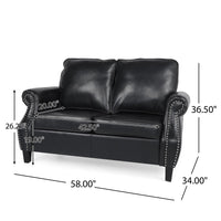 Zika Loveseat, Nailhead Trim, Solid Wood, Black Faux Leather, 59 Inch -BM335310