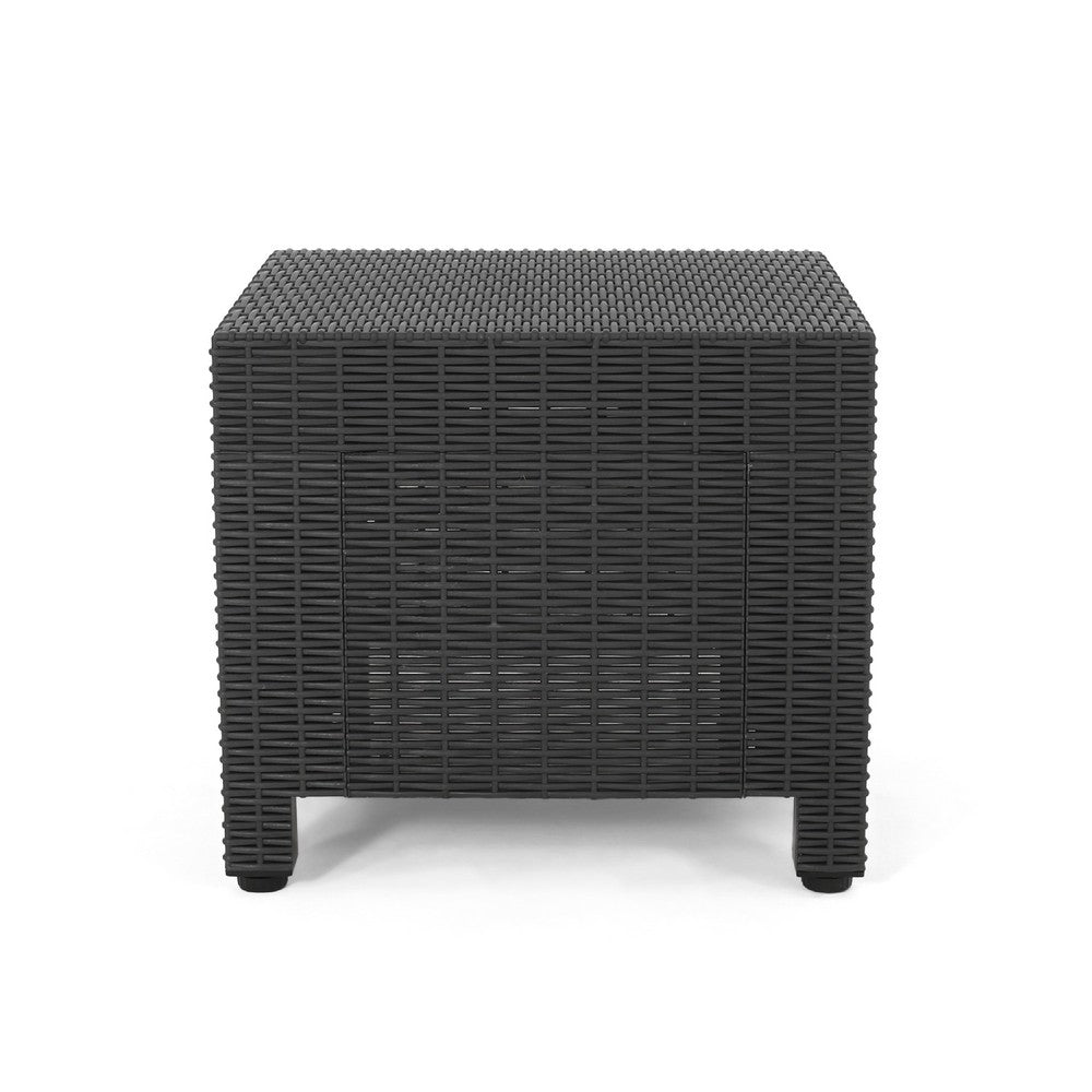 Michael Outdoor Square Accent Table, Dark Gray Faux Wicker 20 Inch -BM335316