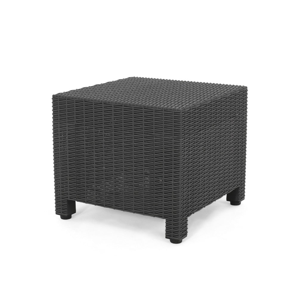Michael Outdoor Square Accent Table, Dark Gray Faux Wicker 20 Inch -BM335316