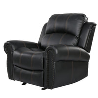 Manual Glider Recliner Chair, Nailhead Trim, Plush Black Faux Leather -BM335317