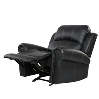 Manual Glider Recliner Chair, Nailhead Trim, Plush Black Faux Leather -BM335317