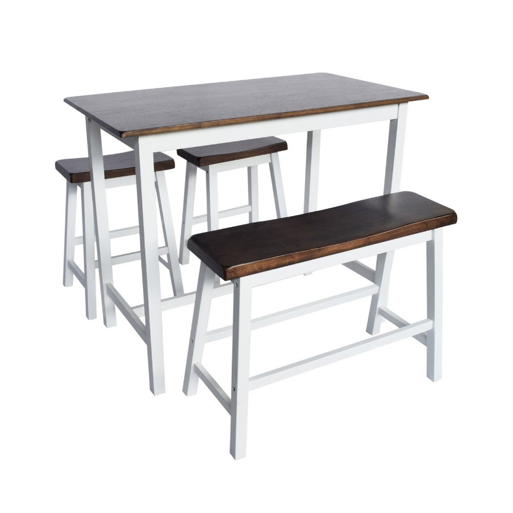 3pc Counter Height Dining Table Set with Saddle Stools, White Brown -BM335318